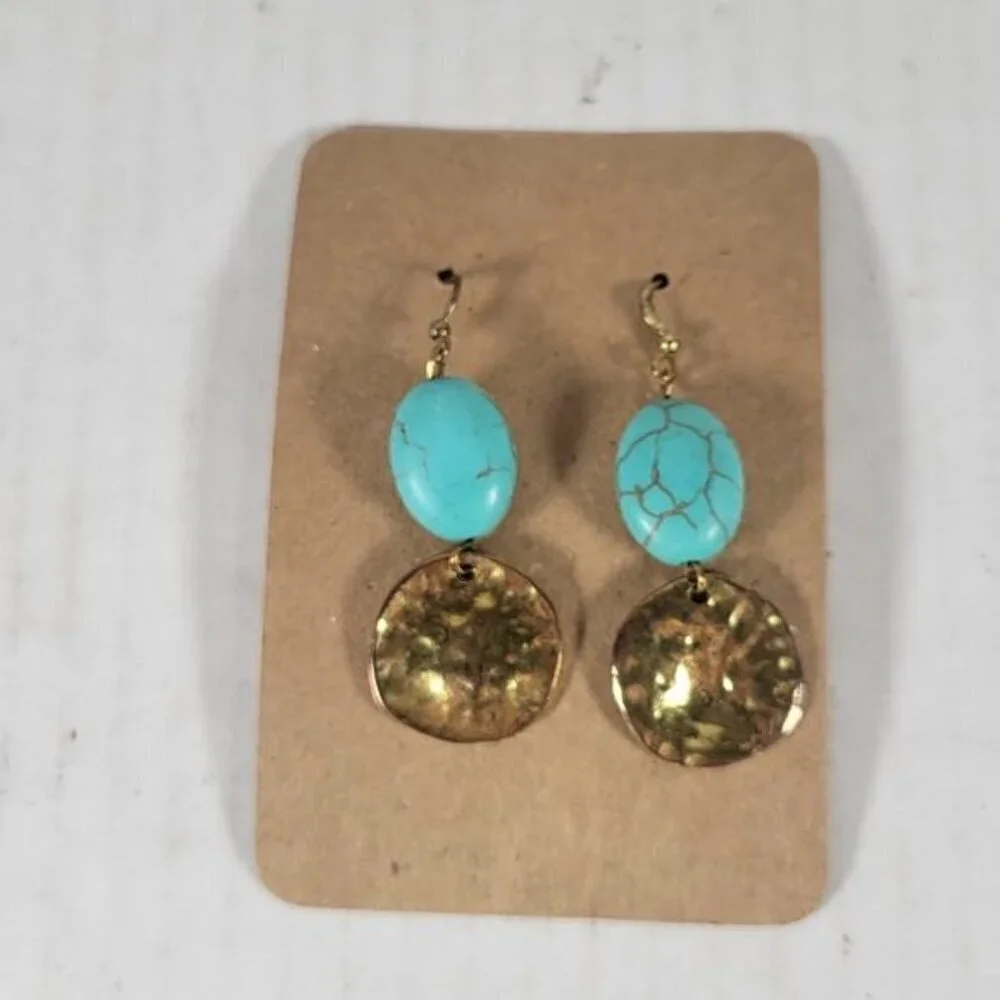 Teardrop Southwestern Festival Boho Faux Turquoise Charm Necklace & Earring Set